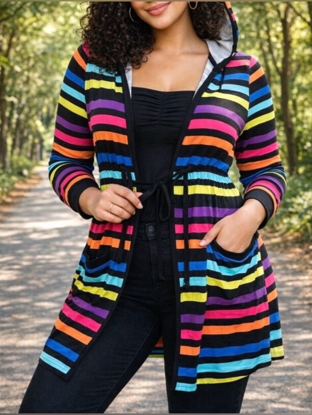Torrid Super Soft Rainbow Stripe Hooded Open Front Cardigan Plus Size 2X NWT